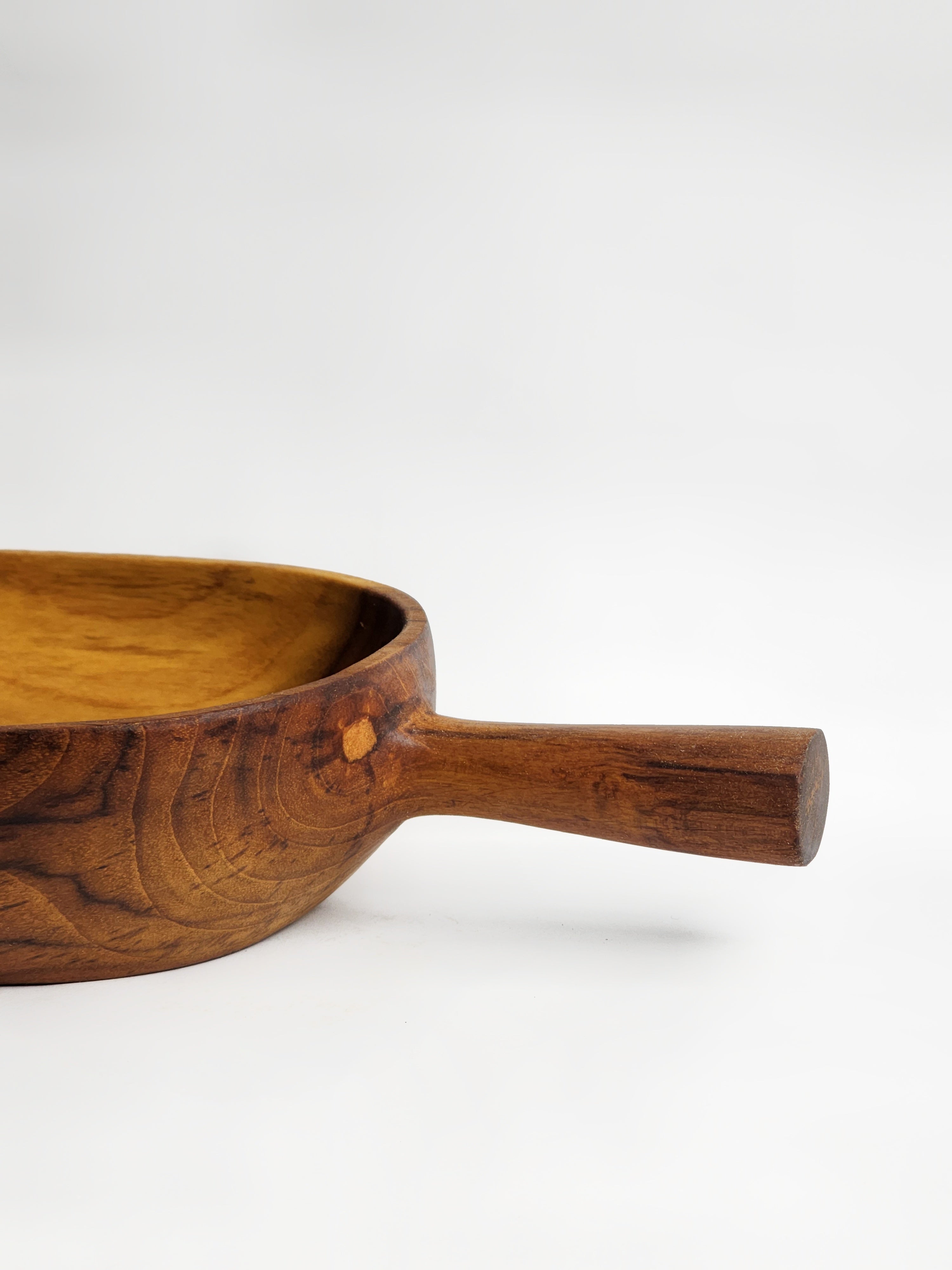 Hand-Carved Wooden Bowl with Handle